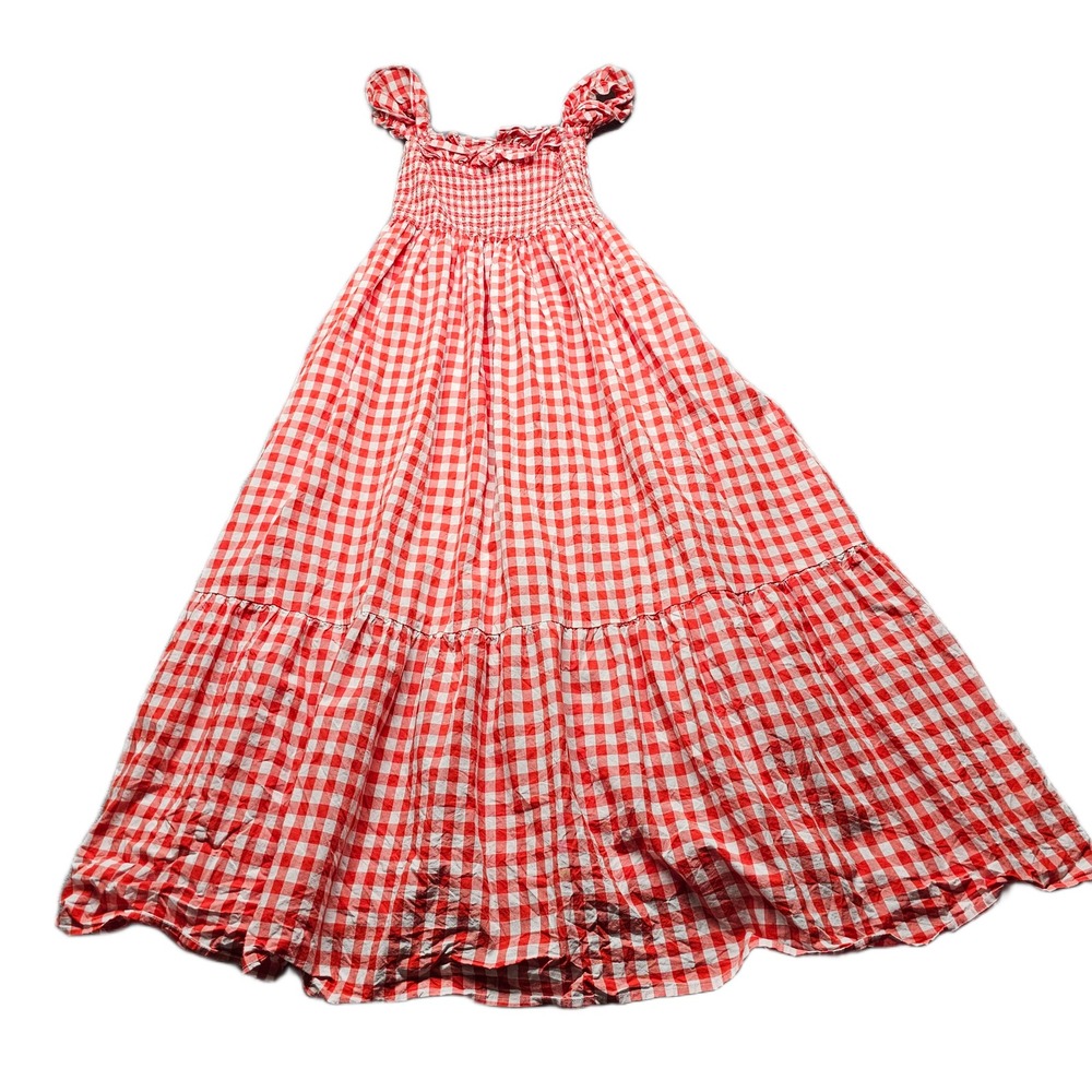 Womens Maxi Dress Large Red Gingham Tiered Ruffle Smocked Bodice Cottagecore